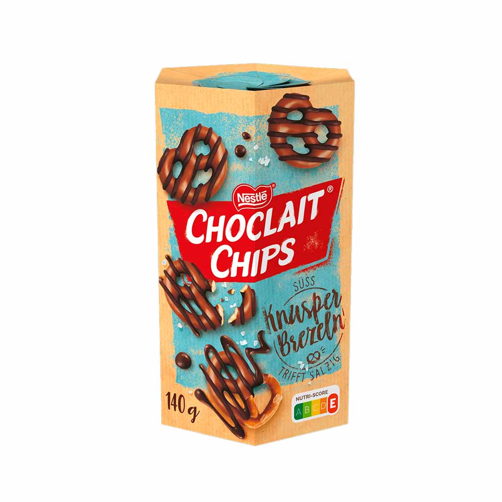An image of original Nestlé Choclait Chips Knusper Brezeln - available now from Heimat.one, the home of German products in the UK.