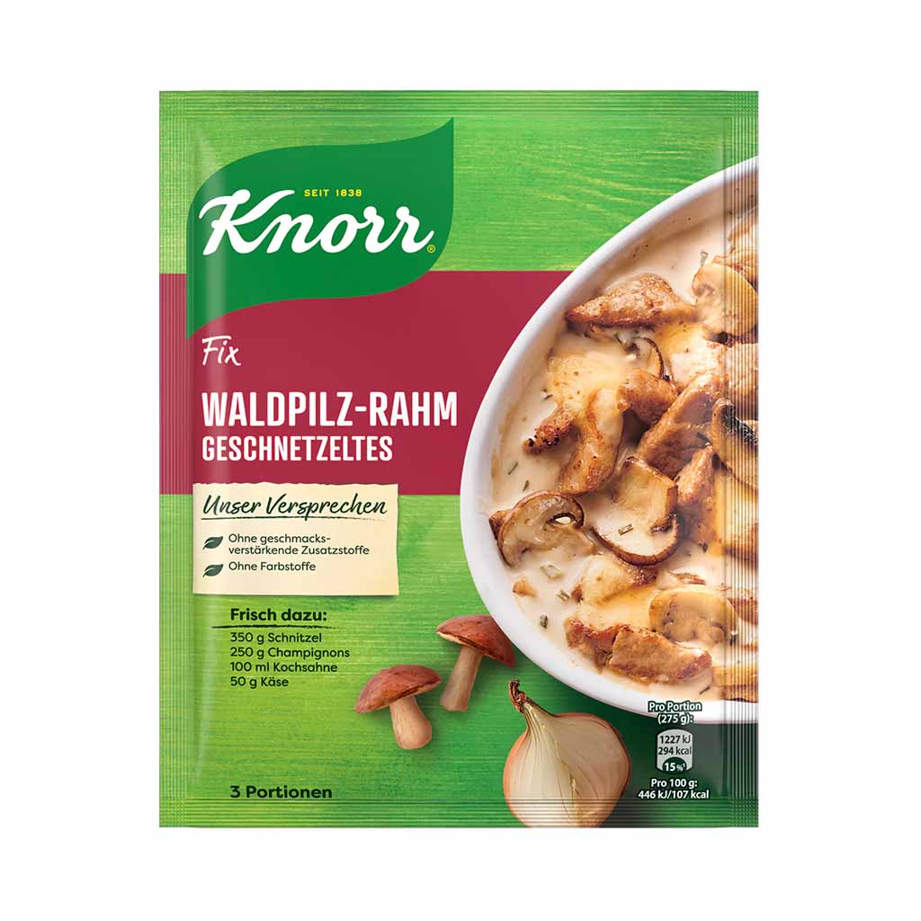 An image of  Knorr Fix Waldpilz Rahm Geschnetzeltes 40 g | Sold by Heimat.one, the home to original German products.