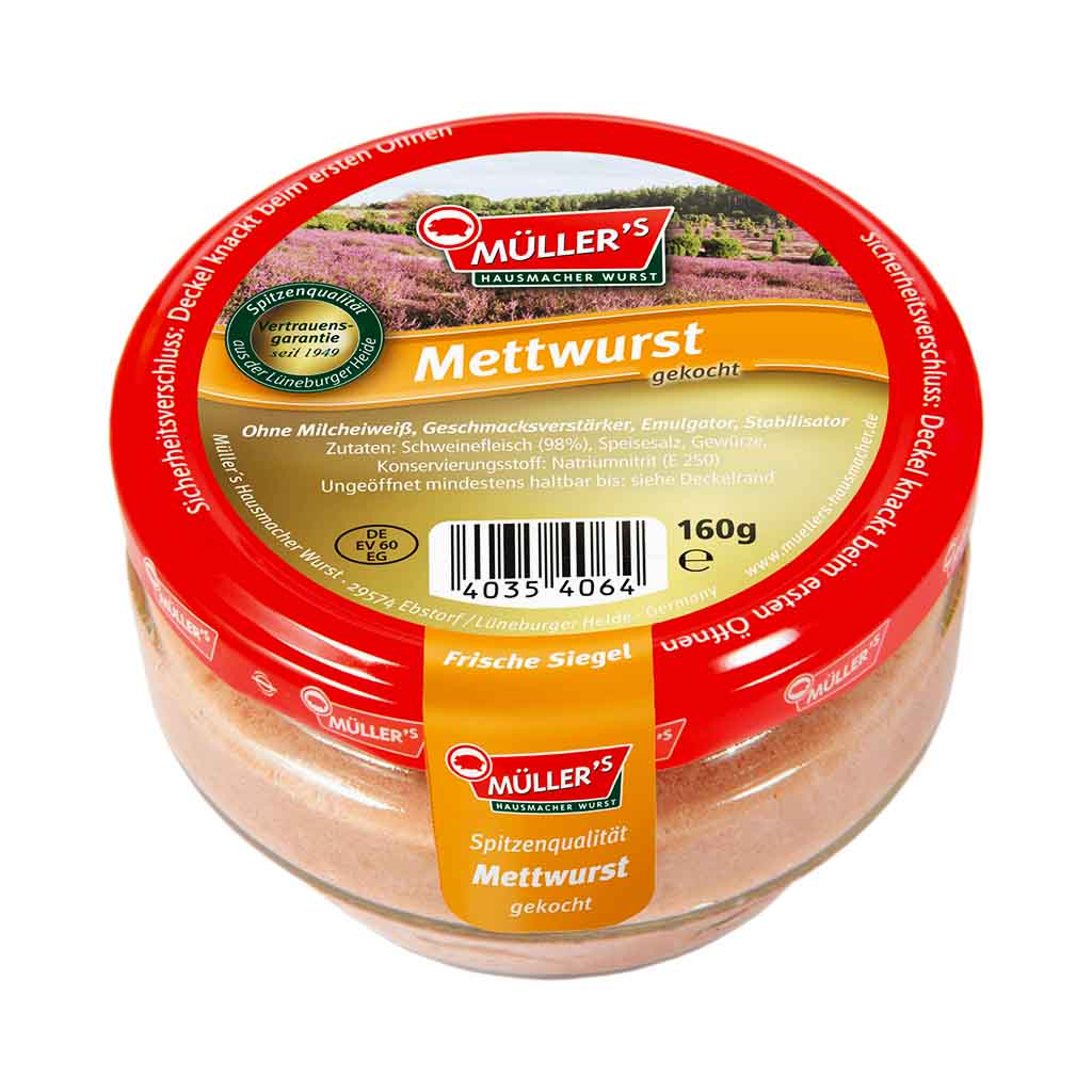An image of original Müllers Bio Mettwurst Gekocht, 160g  -  available now from Heimat.one, the home of German products in the UK.