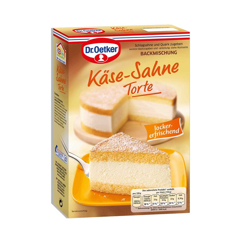 An image of  Dr. Oetker Backmischung für Käse Sahne Torte 385g | Sold by Heimat.one, the home to original German products.