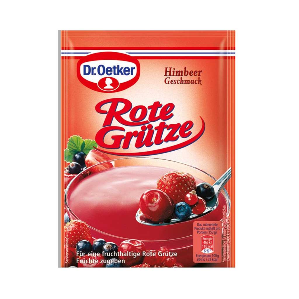 An image of  Dr.Oetker Rote Grütze Himbeer Geschmack 3x 40g | Sold by Heimat.one, the home to original German products.