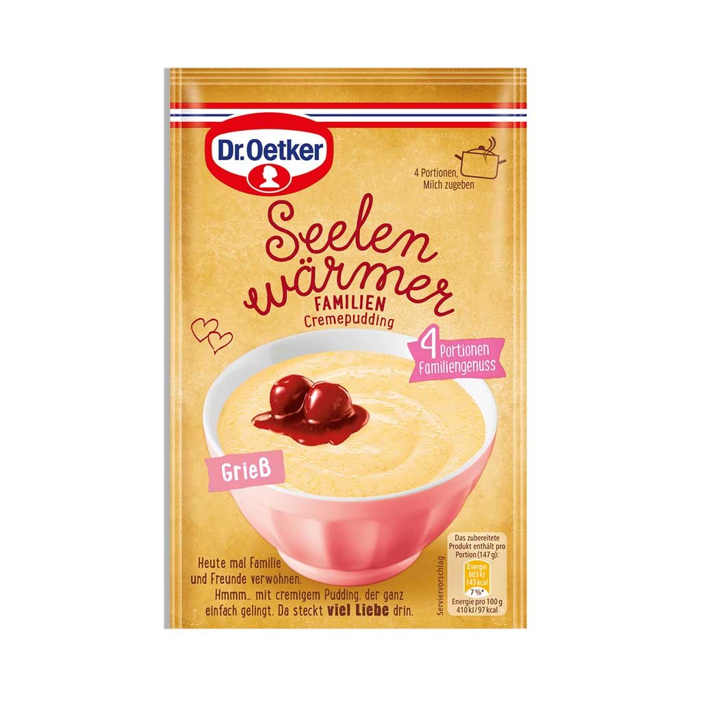 An image of  Dr. Oetker Seelenwärmer Familien Cremepudding Grieß | Sold by Heimat.one, the home to original German products.