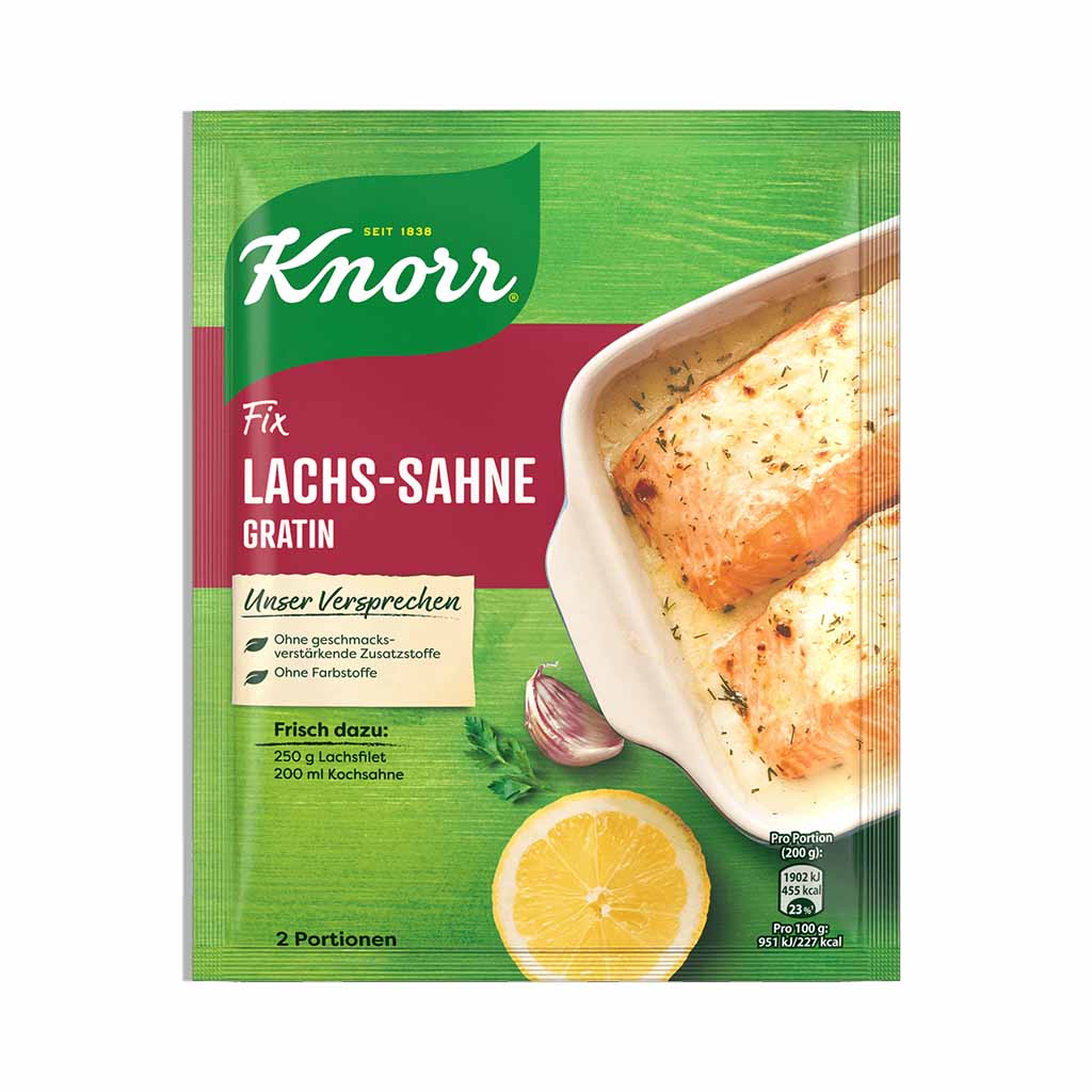An image of  Knorr Fix für Lachs Sahne Gratin 28g | Sold by Heimat.one, the home to original German products.