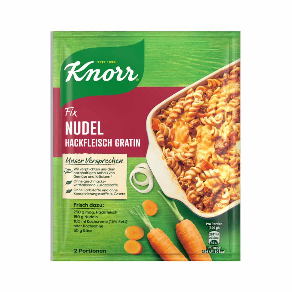 An image of  Knorr Fix für Nudel Hackfleisch Gratin 36g | Sold by Heimat.one, the home to original German products.