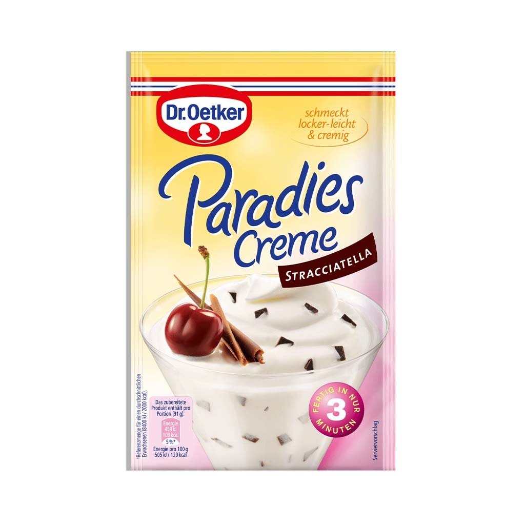 An image of  Dr.Oetker Paradies Creme Stracciatella 66g | Sold by Heimat.one, the home to original German products.
